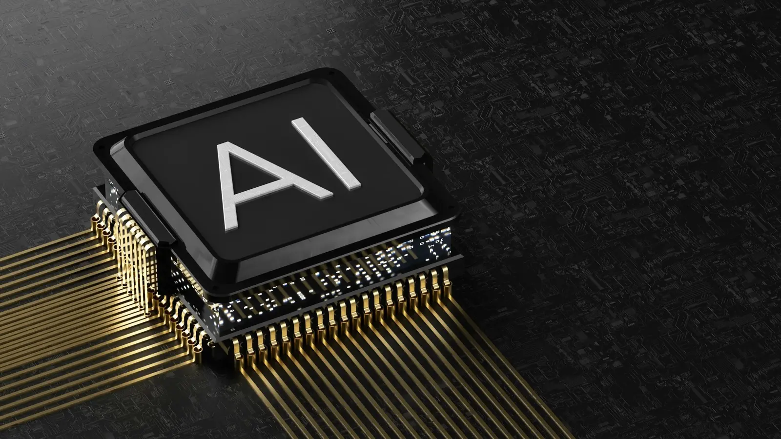 Procesador de Inteligencia Artificial con pines dorados sobre una placa de circuito